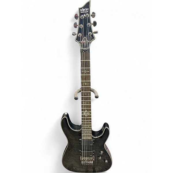Used Schecter Guitar Research Damien Elite 6 Floyd Rose Quilted grey Solid Body Electric Guitar