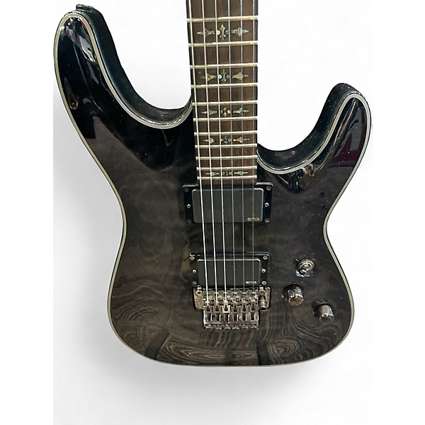 Used Schecter Guitar Research Damien Elite 6 Floyd Rose Quilted grey Solid Body Electric Guitar