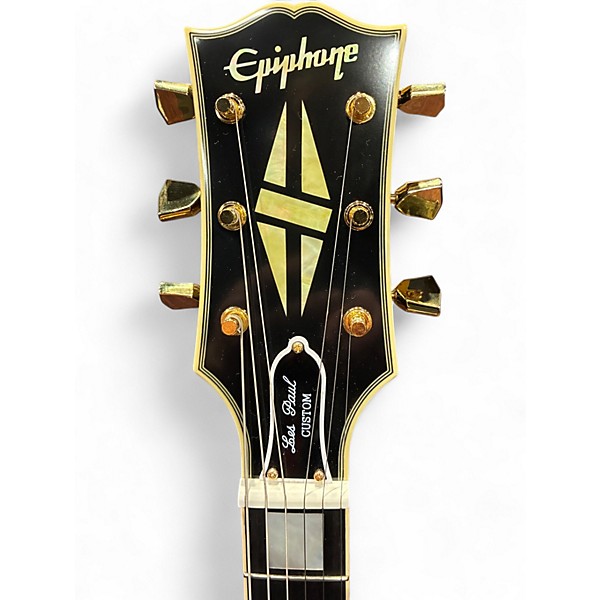 Vintage 2020 Epiphone Les Paul Custom Black and Yellow Solid Body Electric Guitar