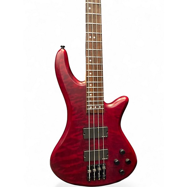 Used Schecter Guitar Research Stiletto Custom 4 String Red Electric Bass Guitar