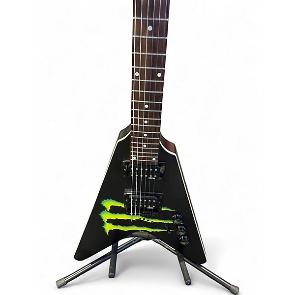 Used Schecter Guitar Research Monster Energy Flying V Black Solid Body Electric Guitar