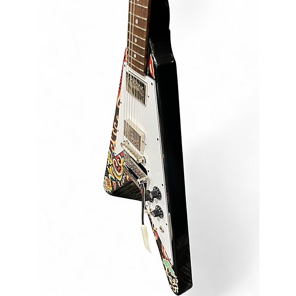 Used Epiphone Jimi Hendrix "Love Drops" Flying V Black and White Solid Body Electric Guitar