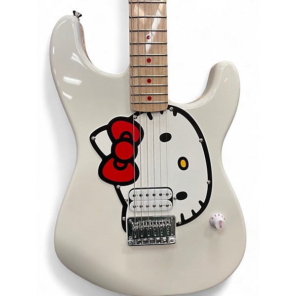 Used Squier Hello Kitty Stratocaster White Solid Body Electric Guitar