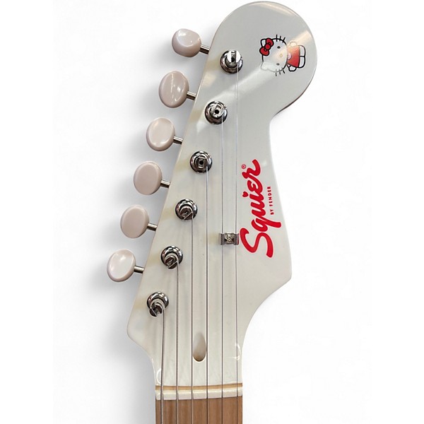 Used Squier Hello Kitty Stratocaster White Solid Body Electric Guitar