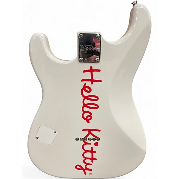 Used Squier Hello Kitty Stratocaster White Solid Body Electric Guitar