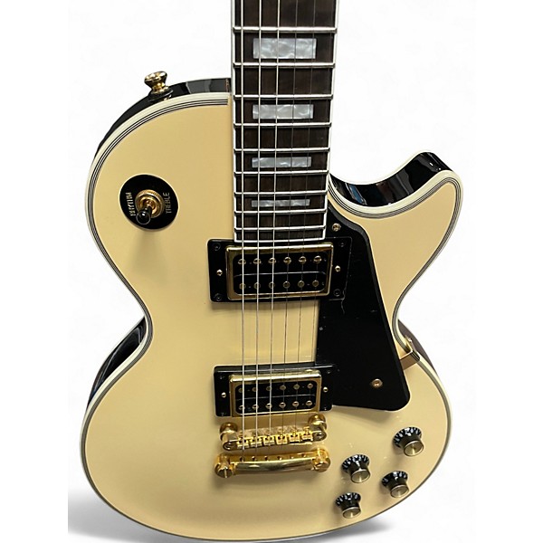 Used Epiphone Les Paul Custom Blackback Pro Antique Ivory Solid Body Electric Guitar