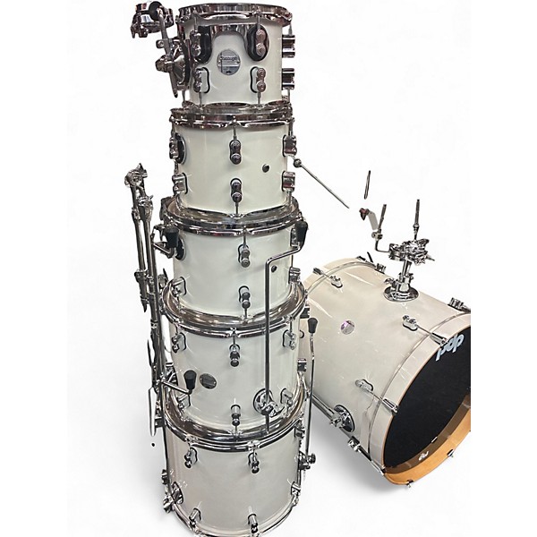 Used PDP by DW 6 Piece Concept Series White sparkle Drum Kit