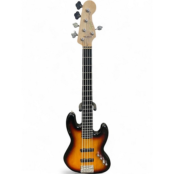 Used 2015 Squier Deluxe Jazz Bass Active V 5 String sunburst Electric Bass Guitar