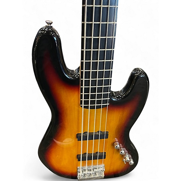 Used 2015 Squier Deluxe Jazz Bass Active V 5 String sunburst Electric Bass Guitar