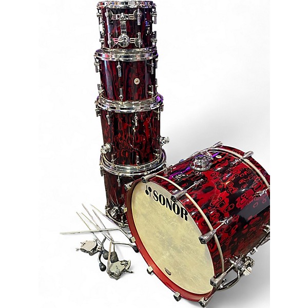 Used SONOR 5 Piece PROLITE SQ2 Red Tribal Drum Kit