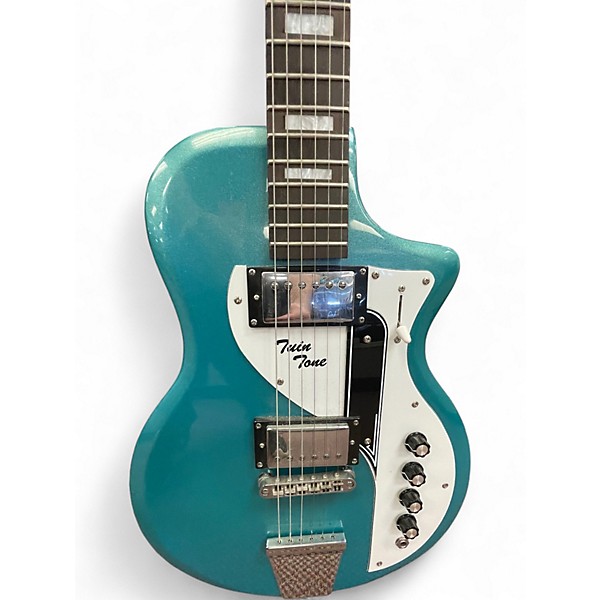 Used Airline TWIN TONE Turquoise Solid Body Electric Guitar