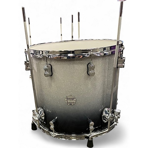 Used PDP by DW 7 Piece Concept Series BLACK AND SILVER SPARKLE Drum Kit