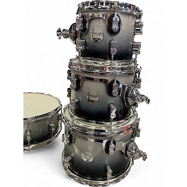 Used PDP by DW 7 Piece Concept Series BLACK AND SILVER SPARKLE Drum Kit