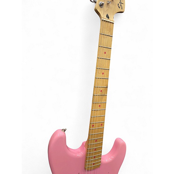 Used Squier Hello Kitty Stratocaster Single Hum Pink With Kitty Pickguard Pink Solid Body Electric Guitar
