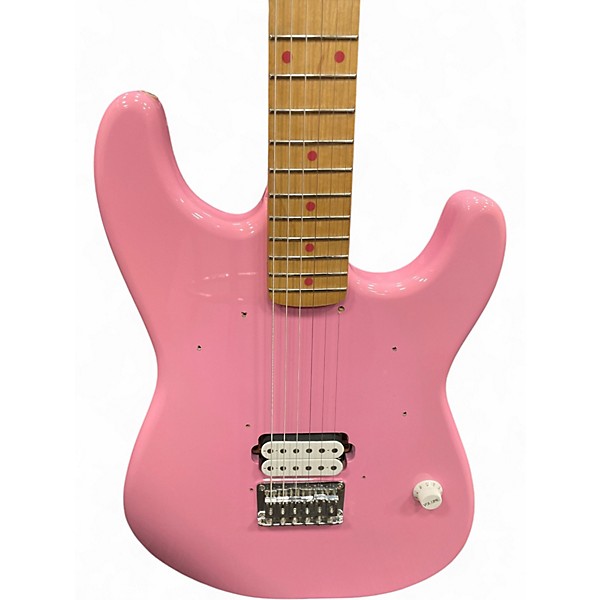 Used Squier Hello Kitty Stratocaster Single Hum Pink With Kitty Pickguard Pink Solid Body Electric Guitar
