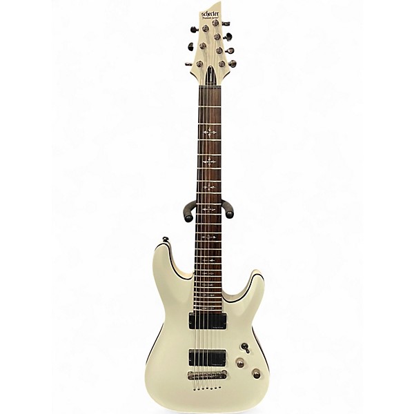 Used Schecter Guitar Research Demon 7 String White Solid Body Electric Guitar