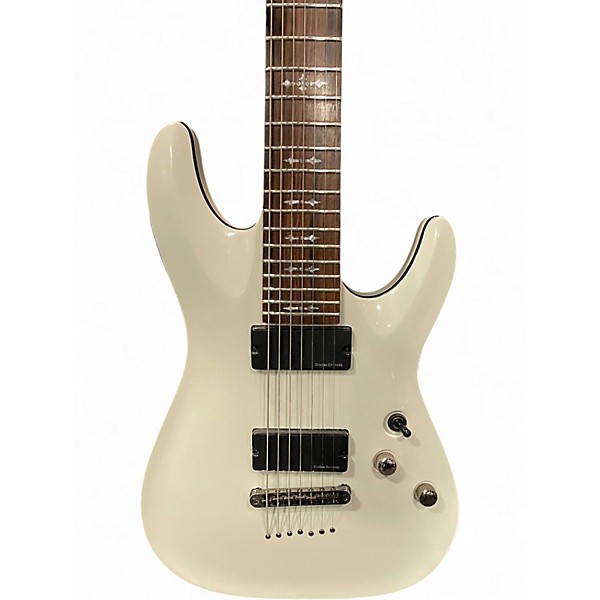 Used Schecter Guitar Research Demon 7 String White Solid Body Electric Guitar