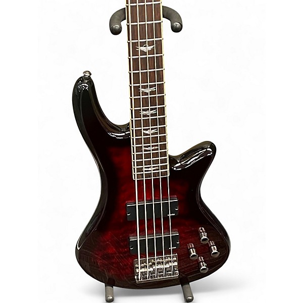 Used Schecter Guitar Research Stiletto Extreme 5 String Cherry Electric Bass Guitar