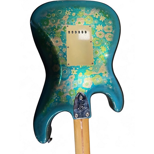 Vintage 1980s Fender MIJ E Series Stratocaster Blue Floral Solid Body Electric Guitar