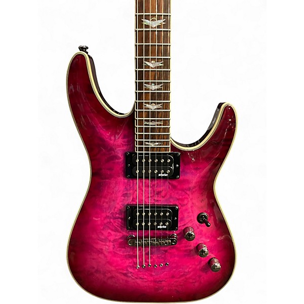 Used Schecter Guitar Research Omen Extreme 6 Trans Hot Pink Burst Solid Body Electric Guitar
