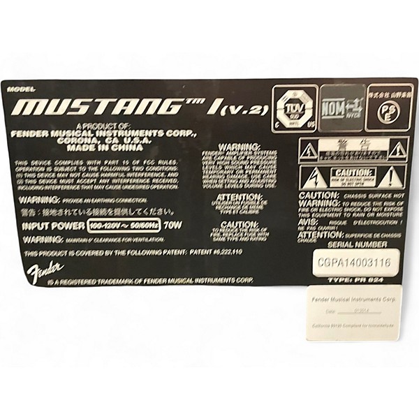 Used Fender Mustang I 20W 1X8 Guitar Combo Amp
