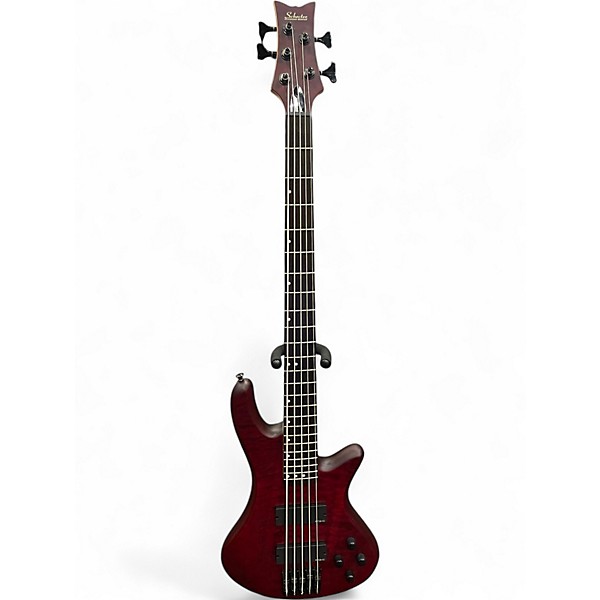 Used Schecter Guitar Research Diamond Passive Custom Active 5 String Trans Red Electric Bass Guitar