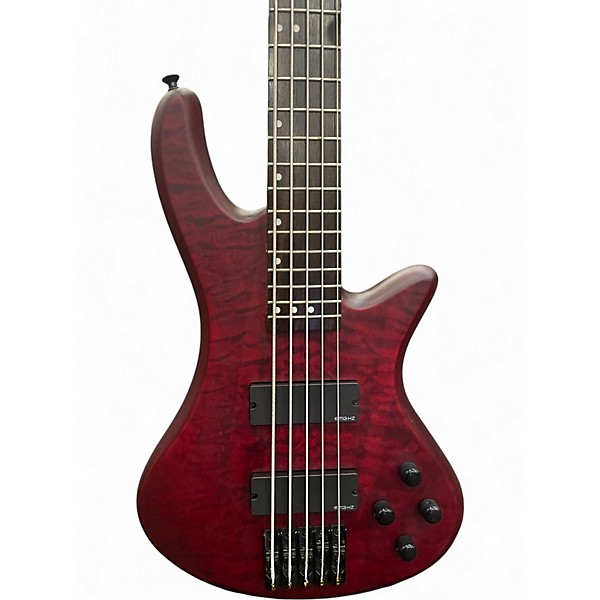 Used Schecter Guitar Research Diamond Passive Custom Active 5 String Trans Red Electric Bass Guitar