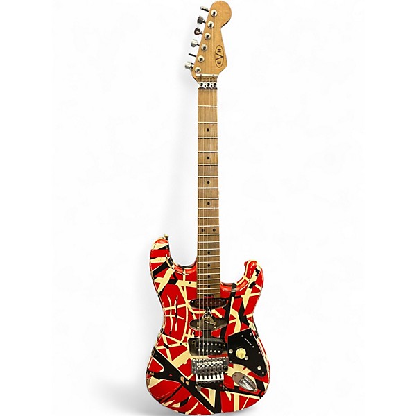 Used 2021 EVH Striped Series Frankie Red with Black and White Stripes Solid Body Electric Guitar