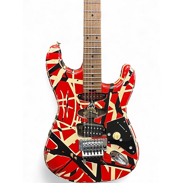 Used 2021 EVH Striped Series Frankie Red with Black and White Stripes Solid Body Electric Guitar
