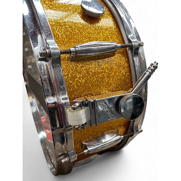 Used Gretsch Drums 14X5.5 Vintage Round Badge Progressive Jazz Snare Gold Sparkle Drum