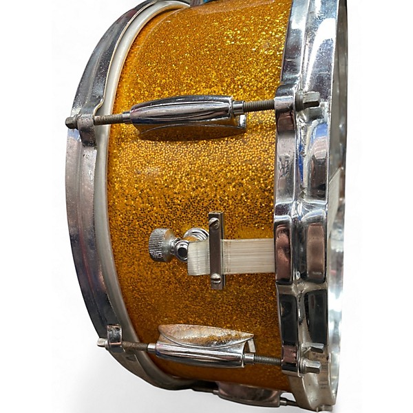 Used Gretsch Drums 14X5.5 Vintage Round Badge Progressive Jazz Snare Gold Sparkle Drum