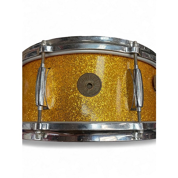 Used Gretsch Drums 14X5.5 Vintage Round Badge Progressive Jazz Snare Gold Sparkle Drum