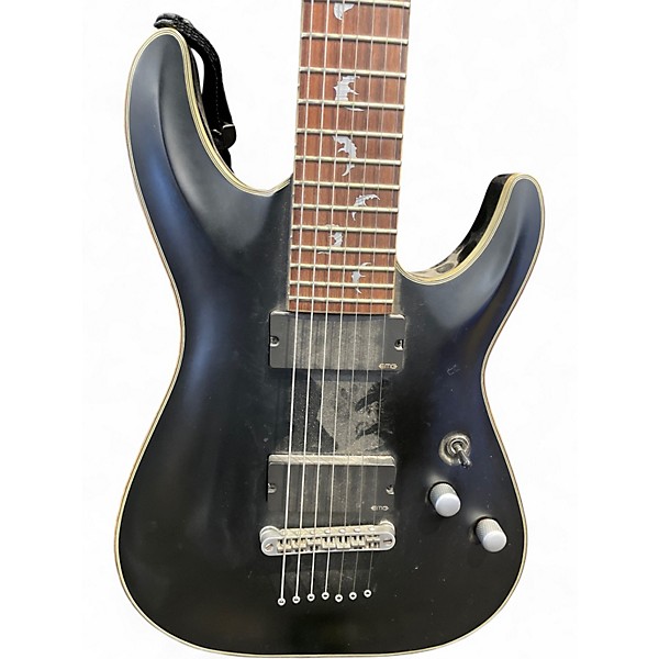 Used Schecter Guitar Research Damien Platinum Satin Black Solid Body Electric Guitar