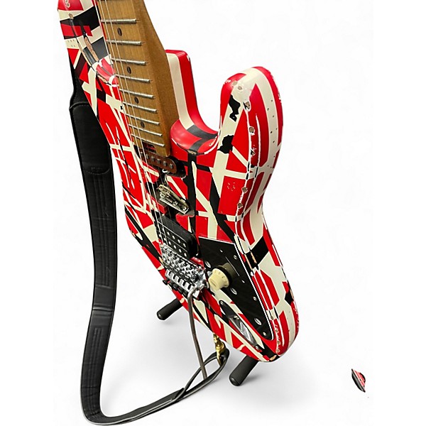 Used EVH Striped Series Frankie Red with Black and White Stripes Solid Body Electric Guitar