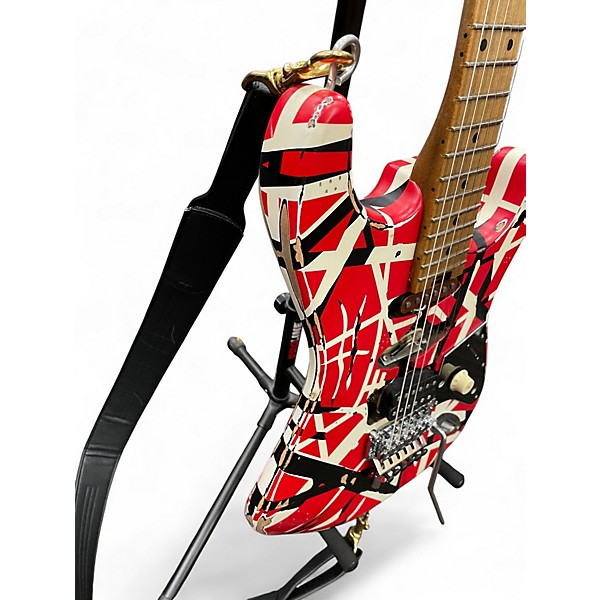 Used EVH Striped Series Frankie Red with Black and White Stripes Solid Body Electric Guitar