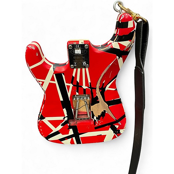 Used EVH Striped Series Frankie Red with Black and White Stripes Solid Body Electric Guitar