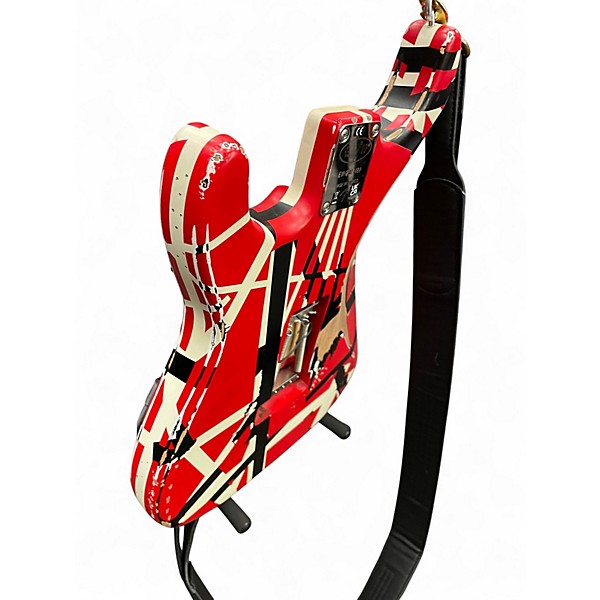 Used EVH Striped Series Frankie Red with Black and White Stripes Solid Body Electric Guitar