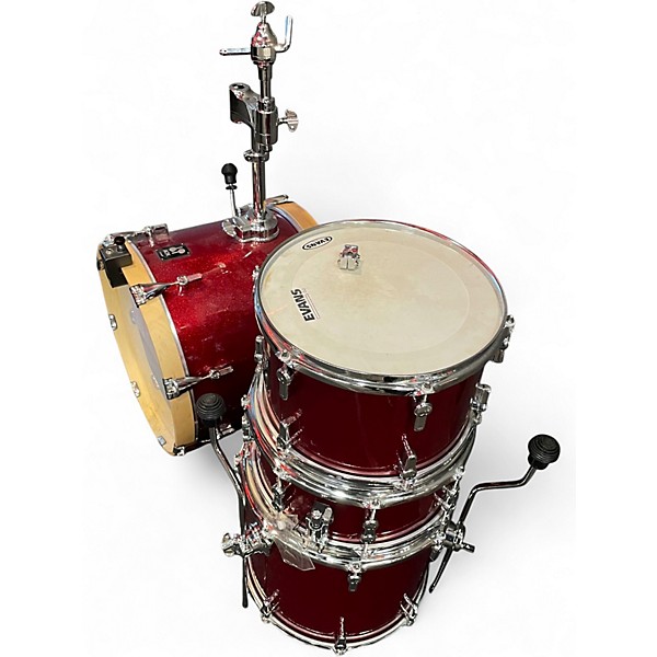 Used SONOR 4 Piece AQX Micro Red Moon Sparkle Drum Kit