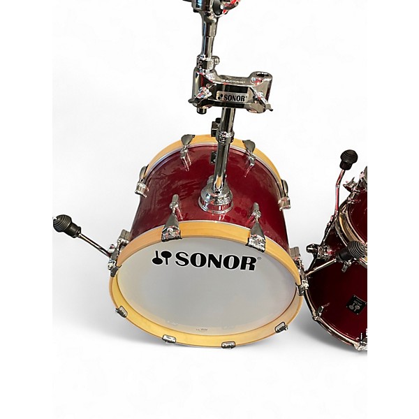 Used SONOR 4 Piece AQX Micro Red Moon Sparkle Drum Kit