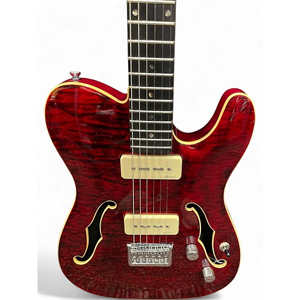 Used Harley Benton TE 90 QM Trans Red Hollow Body Electric Guitar