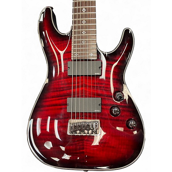 Used Schecter Guitar Research Damien Elite 7 Crimson Red Burst Solid Body Electric Guitar