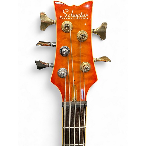 Used Schecter Guitar Research Stiletto Elite 5 String Trans Orange Electric Bass Guitar