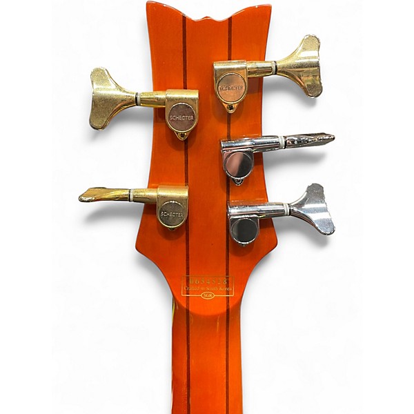 Used Schecter Guitar Research Stiletto Elite 5 String Trans Orange Electric Bass Guitar