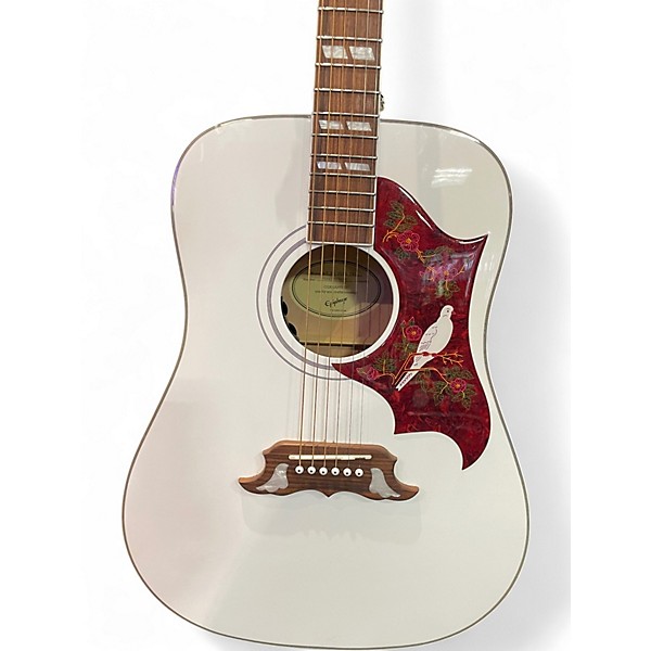 Used Epiphone Dove Pro White Acoustic Electric Guitar