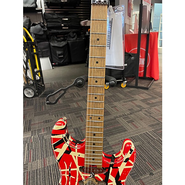 Used EVH Striped Series Frankie Red with Black and White Stripes Solid Body Electric Guitar