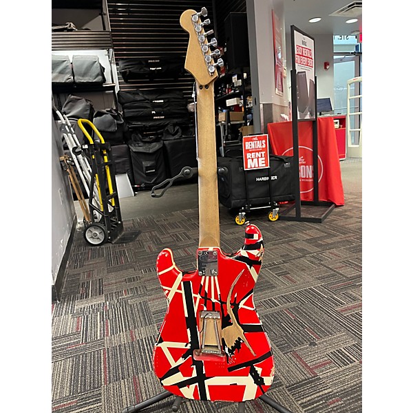Used EVH Striped Series Frankie Red with Black and White Stripes Solid Body Electric Guitar