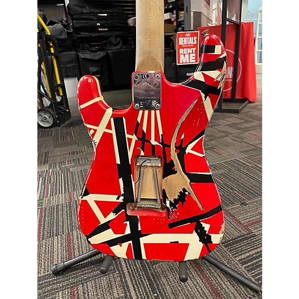 Used EVH Striped Series Frankie Red with Black and White Stripes Solid Body Electric Guitar