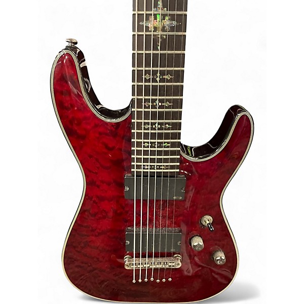 Used Schecter Guitar Research Damien Elite 7 Crimson Red Trans Solid Body Electric Guitar