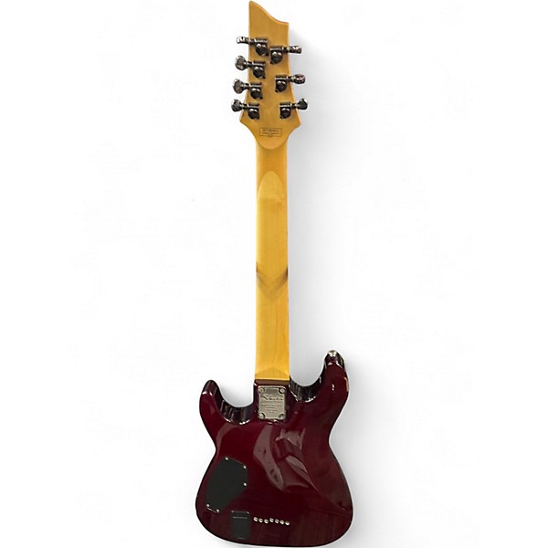 Used Schecter Guitar Research Damien Elite 7 Crimson Red Trans Solid Body Electric Guitar