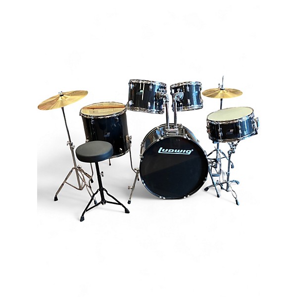 Used Ludwig 5 Piece BackBeat 5-Piece Drum Set With Hardware and Cymbals Black SPARKLE Drum Kit